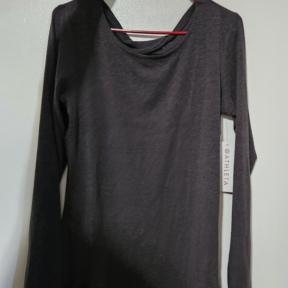 Athleta Flex Light Twist Long Sleeve Open Back Top - Charcoal Grey - Picture 4 of 5